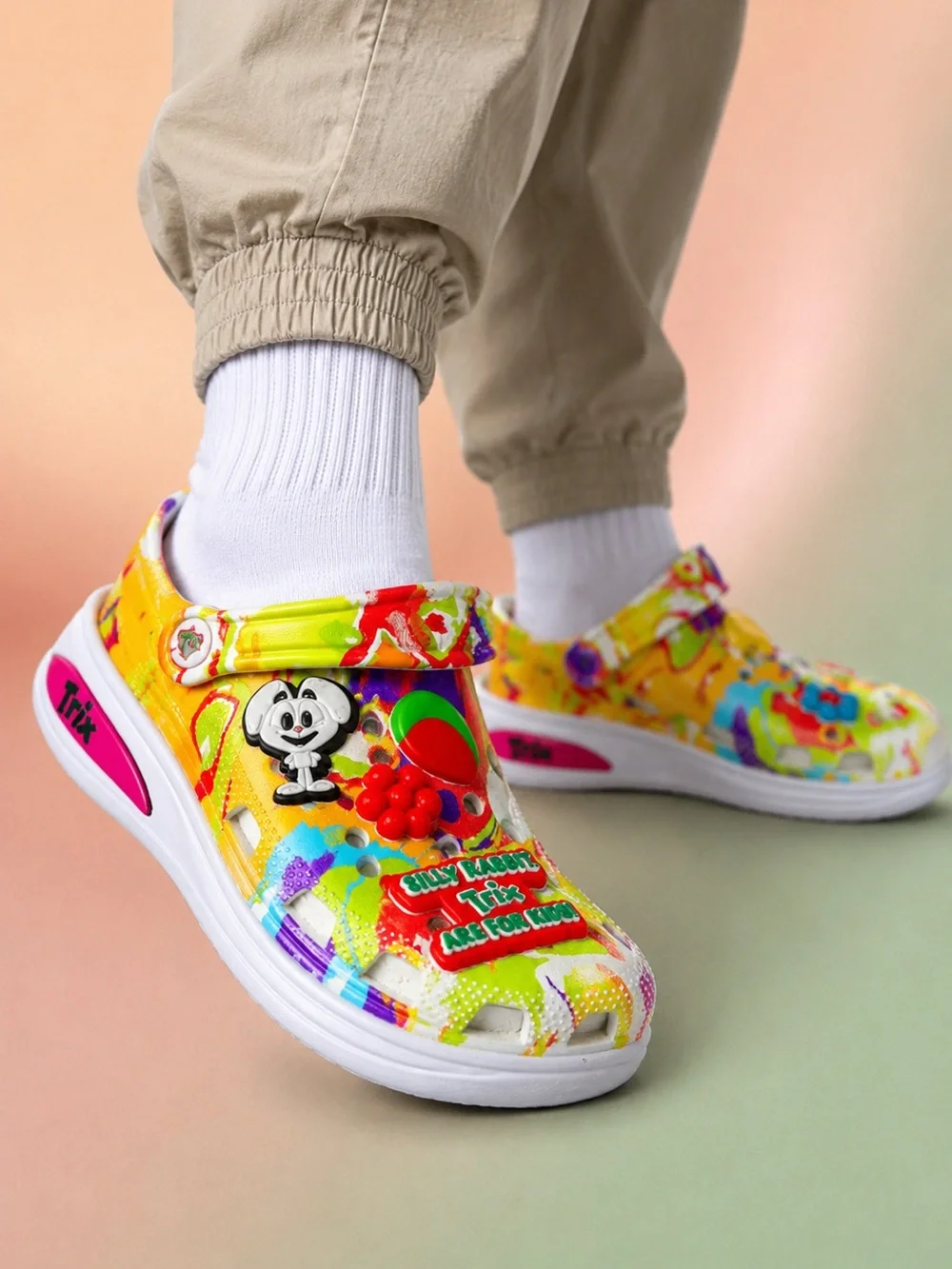 Crocs Classic Clog General Mills Trix Cereal Kids J1 with Jibbitz Charms